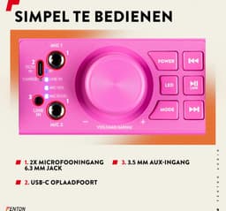 Karaoke set met 2 microfoons - Fenton KAR50P - Met lichteffect en Bluetooth - Voor kinderen - Roze — thumbnail 4