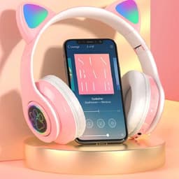 Collox Koptelefoon met kattenoortjes - Voor kinderen - Kleurrijk - Met bluetooth - Draadloos - Microfoon - LED verlichting - Ontvangstafstand 10 M - Roze — thumbnail 3