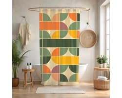 Floraweg Douchegordijn,Shower Curtain,badgordijn,Bauhous,Kleurrijke geometrische tekeningen-topkwaliteit - digitale printen -Anti Schimmel - Inclusief 12 ringen -met 12 stuks douchegordijnhaken – Waterdicht -Wasbaar- Polyester - 180x200 cm