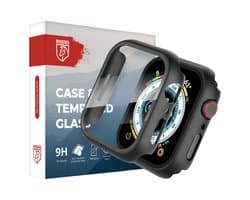 Rosso Tempered Glass met Hoesje Geschikt voor Apple Watch 41MM - Screen Protector met Ingebouwde Bumper Case - Full Protect - Zwart