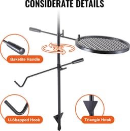 VEVOR Rotisserie Roterende Grill Staal 360 x 360 Mm Houtskoolgrill Dubbellaags Kookrooster Grillrek 6 Kg Laadvermogen 300 ℃ Vrijstaand Spit Gebraad BBQ Grillwagen Barbecue Buiten — thumbnail 5