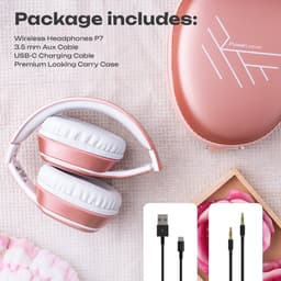 PowerLocus P7 - Draadloze Over-Ear Koptelefoon Inklapbaar - Bluetooth Hoofdtelefoon - Met microfoon – Headphone – Incl. Carry Case - Rose Gold — thumbnail 5