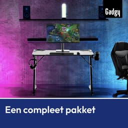 Gadgy Game Bureau Carbon - Gaming Bureau 110 CM Breed - Gaming Desk met Carbon Details - Gaming Tafel met Koptelefoonhouder, bekerhouder & kabeltunnel - Level Up Gamen met Gadgy - Zwart Carbon — thumbnail 4