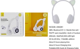 M.TK Kinder Hoofdtelefoon Draadloze met Lichting - Oortjes-Led Verlichting-Wit - Kids Headset-Over Ear-Bluetooth-Microfoon (Wit) — thumbnail 2