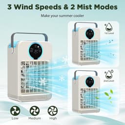 Draagbare airco met afstandsbediening, mini luchtkoeler met 2-8H timer, 3 ventilatorsnelheden, 2 nevelmodi, 700ML verdamplingsklimaatregelaar geschikt voor thuis — thumbnail 5