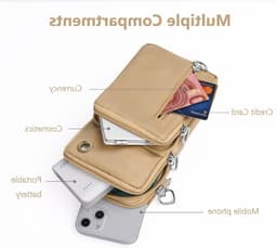 Kleine Schoudertas voor Mobiele Telefoon met Hoofdtelefoon Ingang - Mini Crossbody Tas voor Telefoons tot 7 Inch - Ideaal voor Dagelijks Gebruik en Reizen, Khaki — thumbnail 4