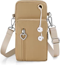 Kleine Schoudertas voor Mobiele Telefoon met Hoofdtelefoon Ingang - Mini Crossbody Tas voor Telefoons tot 7 Inch - Ideaal voor Dagelijks Gebruik en Reizen, Khaki — thumbnail 1