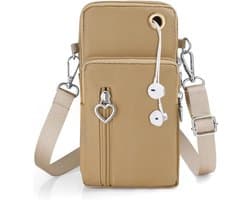 Kleine Schoudertas voor Mobiele Telefoon met Hoofdtelefoon Ingang - Mini Crossbody Tas voor Telefoons tot 7 Inch - Ideaal voor Dagelijks Gebruik en Reizen, Khaki