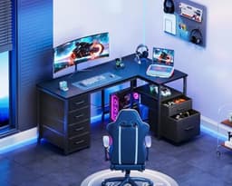 L-vormig Hoekbureau met Laden en Oplaadstation, 140 x 80 cm — thumbnail 4