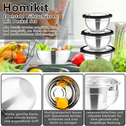 Mengkom set - Keukenbakken - Ingrediënten mengen - Met raspopzetstukken - 5 maten 4.6L - Zwart — thumbnail 4