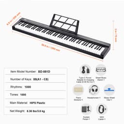 Digitaal Toetsenbord 88 Toetsen Elektrische Piano met 1000 Ritmes — thumbnail 2