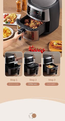 Heteluchtfriteuse - Airfryer Frituurpan - Gezond Koken - Groot Zichtvenster - 7 Liter - Zwart — thumbnail 3