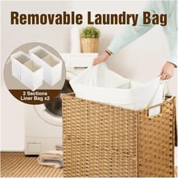 Wasmand - Kledingmand Rotan - Kleding sorteren - Met 2 vakken - 110L - Natuurlijk — thumbnail 4