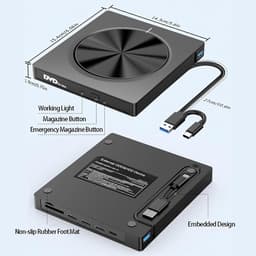 Externe CD DVD Writer - Optische Drive USB C - Bestanden Overzetten - Ingebouwde USB Hub - 4 USB Poorten — thumbnail 3