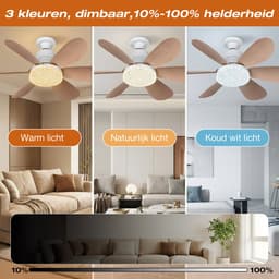 MUPOO Houtlook Plafondventilator met Verlichting E27 Ø52 cm- Stille plafonventilator afstandsbediening- 3 Kleurtemperaturen &3 Snelheden - Timer & Geheugenfunctie-Voor Slaapkamer Keuken Garage — thumbnail 5