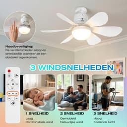 MUPOO E27 Plafondventilator met Verlichting Ø52 cm- Stille plafonventilator afstandsbediening- 3 Kleurtemperaturen &3 Snelheden - Timer & Geheugenfunctie-Voor Slaapkamer Keuken Garage - Wit — thumbnail 5