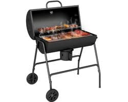 Premie Houtskool Barbecue - Smoker Barbecue - Houtskoolgrill - met Deksel, Thermometer, Wielen & Onderstel - BBQ voor Kamperen, Buiten, Tuin - 95 x 71,5 x 102 cm - Zwart