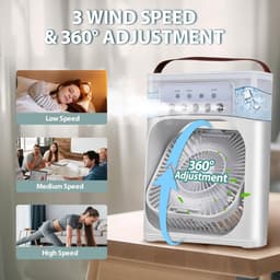 Mobiele airconditioner, mini-luchtkoeler, 5-in-1 airconditioning, klein, draagbaar, 7 leds, luchtbevochtiger met 3 snelheden, luchtkoeler, ventilator met waterkoeling, voor keuken, kantoor — thumbnail 5