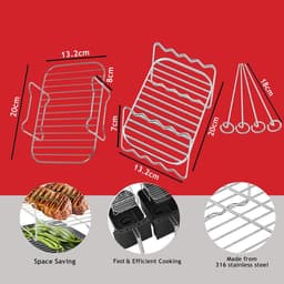 Airfryer Accessoires Set - Luchtfriteuse Manden - Sneller Koken - Roestvrij Staal & Siliconen - 8L Compatibel - Zilver — thumbnail 6