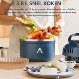 Draagbare Heteluchtfriteuse - Airfryer Compact - Snel Maaltijden Bereiden - Dubbelwandige Isolatie - 3.8 Liter - Blauw — thumbnail 2