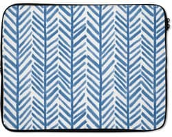 Laptophoes 17 inch - Patroon - Streep - Blauw - Laptop sleeve - Binnenmaat 41x28 cm - Zwarte achterkant