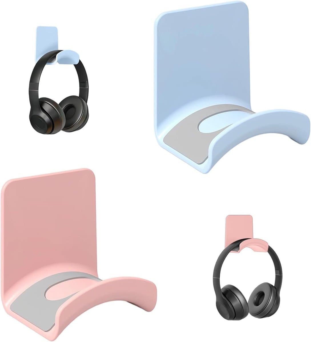 Pack of 2 Universele Koptelefoonhouders - Zelfklevende Gaming Koptelefoonstandaard - Blauw en Roze - Geschikt voor Meeste Gaming Koptelefoons — afbeelding 1