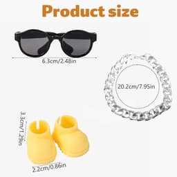 Poppenoutfitset, modieuze zonnebril, zilveren ketting en schattige gele schoenen, kledingaccessoires voor poppendecoratie en -display — thumbnail 2