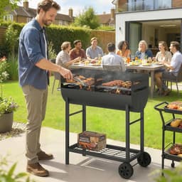 Premie Houtskool Barbecue - Smoker Barbecue met 2 Grillzones - in Hoogte Verstelbaar - Barbecuegrill - Grillwagen - Grillrooster - Houtskoolgrill met Wielen & Handgreep - BBQ voor buiten, tuin - Zwart — thumbnail 5