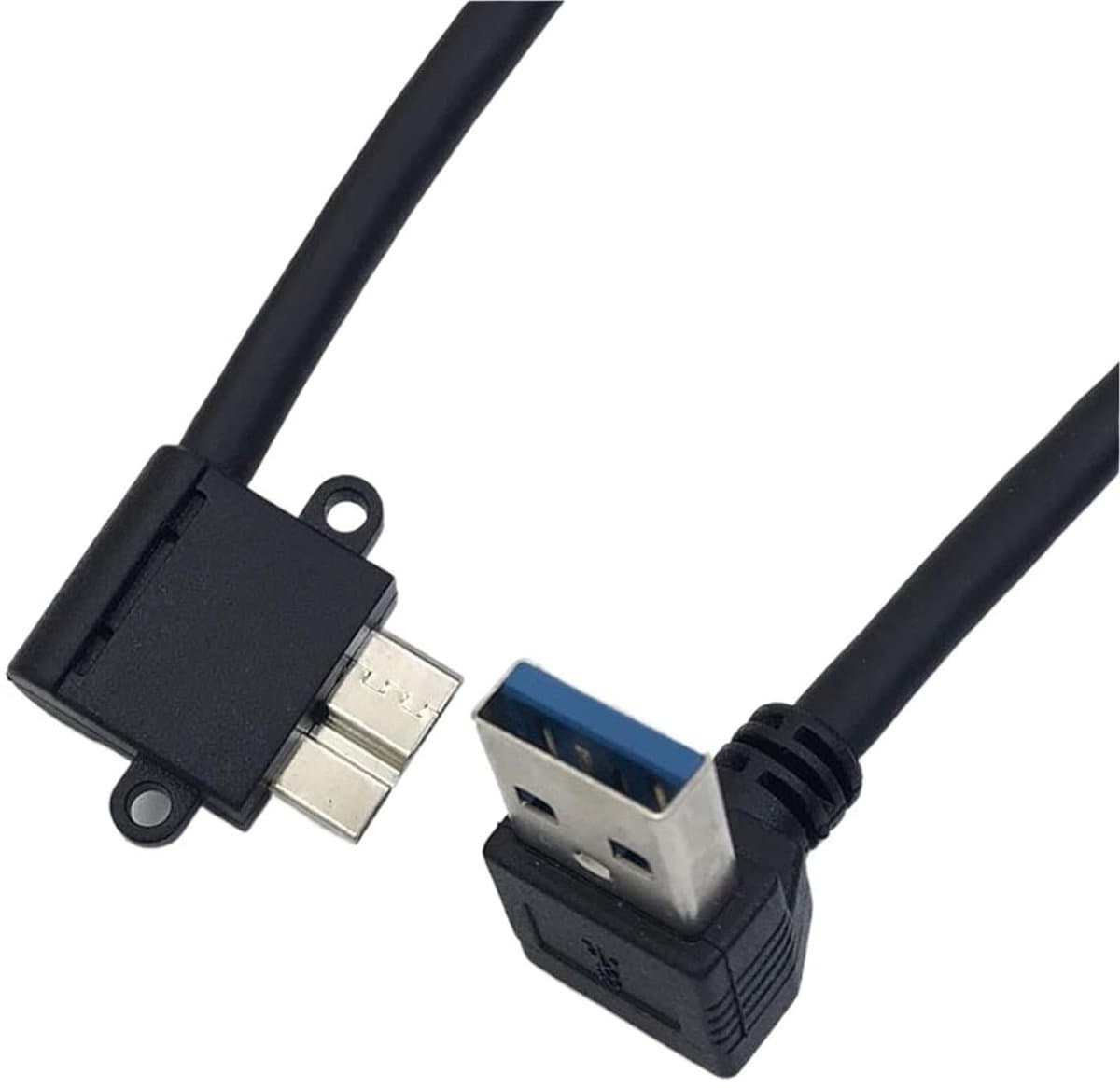 USB Kabel - Micro B stekker - Externe schijf aansluiten - 90 graden gebogen - 1 meter - Zwart — afbeelding 1
