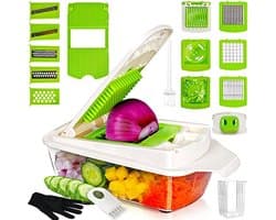 Multifunctionele Keukenmachine - Groentesnijder Mandoline - Maaltijd Voorbereiding - Veelzijdig Wisselbare Messen - 1.3 Liter Bak - Groen Wit