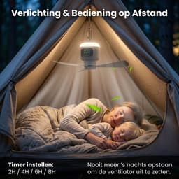 Rosnek Oplaadbare Campingventilator met Verlichting - 12000mAh Tent Ventilator Lamp - Afneembare Bladen - 45cm Draagbare Plafondventilator - Outdoor - Tent — thumbnail 2