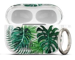 kwmobile Hoes compatibel met Apple Airpods Pro 3 Case - Zachte TPU beschermhoes - Cover in groen / transparant Tropische planten design