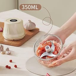 Mini Keukenmachine - Elektrische Hakker - Snel Ingrediënten Snijden - Draadloos En Oplaadbaar - Compact Formaat - Crèmekleurig — thumbnail 4