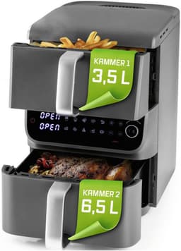GOURMETmaxx FryUp dubbele kamer heteluchtfriteuse MultiSize - 10 l | verticale airfryer met 2 kamergroottes: minder verspilling van kookruimte | 10 programma's & led-touchdisplay | heteluchtfriteuse 2 kamers — thumbnail 7