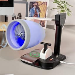 Bureau Ventilator - Luchtkoeler Bevochtiger - Persoonlijke Verkoeling - Geïntegreerd Draadloos Opladen - 26x25x15 cm - Blauw Licht — thumbnail 3