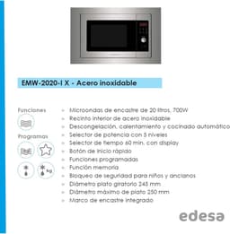 Inbouw Magnetron - Keuken Apparaat - Snel Eten - Roestvrijstaal Afwerking - 20 Liter Inhoud - Zilver — thumbnail 4