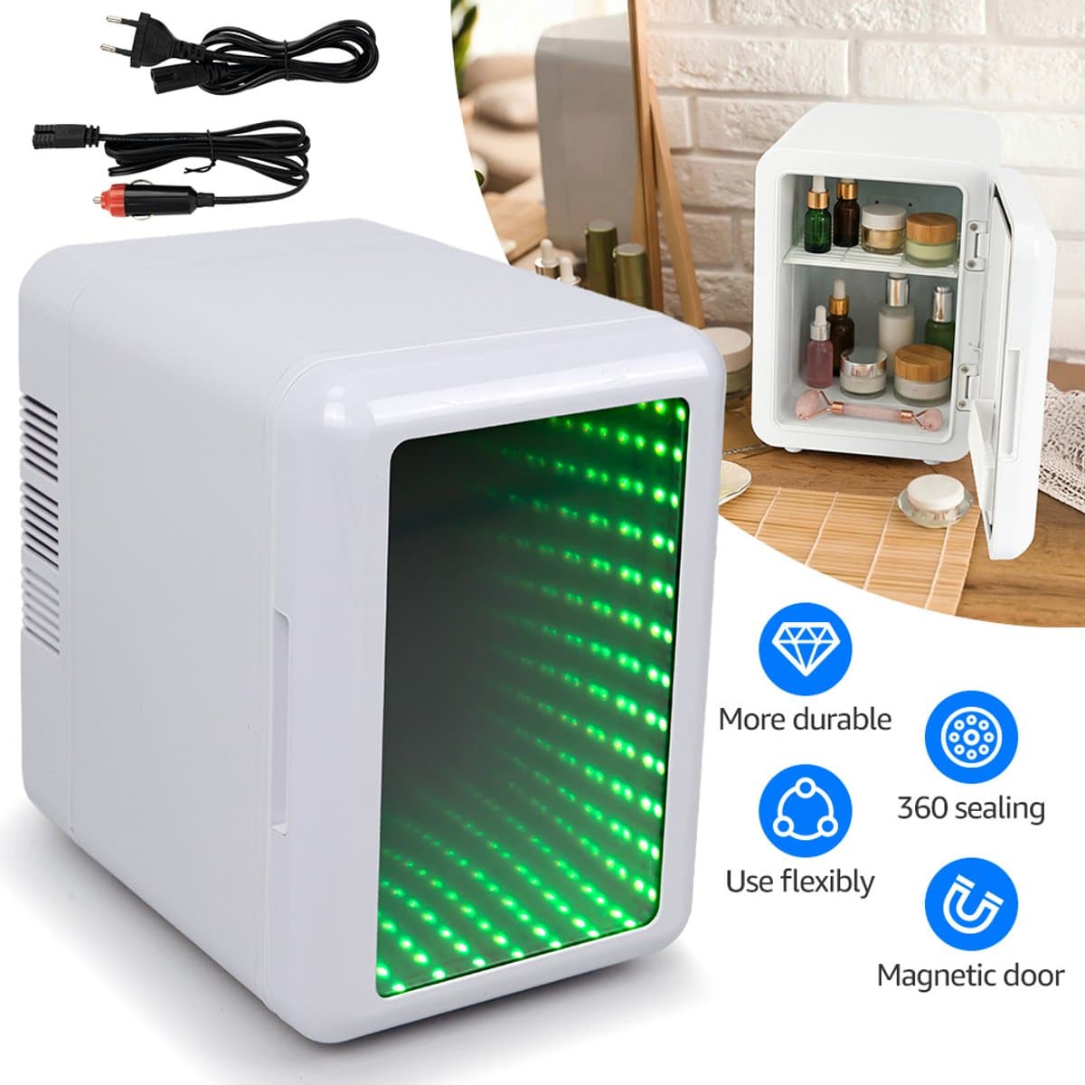 Mini Koelkast - Cosmetische Koelkast - Skincare Fridge - 4L - 12V/220V Koel & Warm - LED 7-kleuren & Spiegeltouchscreen - Stil 25dB - Voor Thuis, Auto & Huidverzorging — afbeelding 1