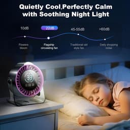 Ventilatoren-mini ventilator-Oplaadbare Tafelventilator met 100 Snelheden - Draagbare USB Ventilatoren-mini ventilator- met LED Display - 360° Draaibaar met Nachtlampje - 12 Uur Batterij - Stille Bureau Ventilator voor Kantoor, Slaapkamer en Camping — thumbnail 2