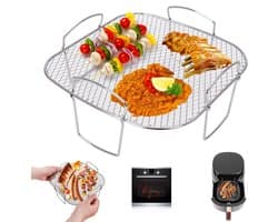 Accessoires voor heteluchtfriteuses, multifunctioneel rooster, multifunctionele houder voor heteluchtfriteuses, van roestvrij staal, rooster voor heteluchtfriteuses, geschikt voor de meeste heteluchtfriteuses