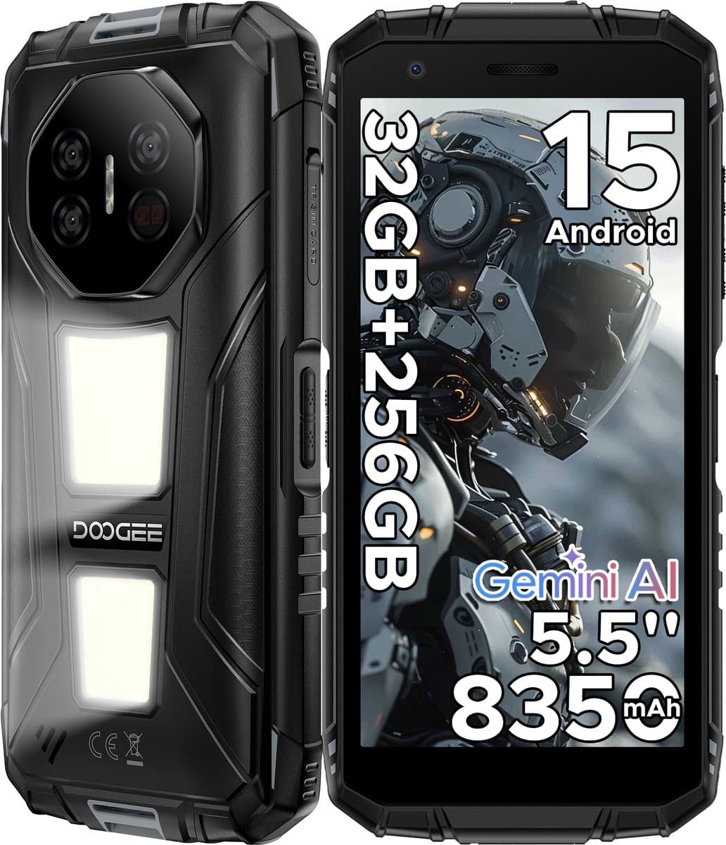 DOOGEE Fire 3 Max-Robuuste Smartphone-Android 15-32GB RAM + 256GB ROM-8350 mAh-1200LM kampeerlamp-outdoor smartphone-5,5 inch IPS HD+ scherm -48 MP + 8 MP camera-Gemini AI-Widevine L1-IP68 water- en stofbestendig - GPS-vingerafdrukherkenning-NFC- OTG — afbeelding 1