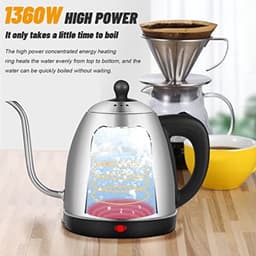 1,2L elektrische gooseneck koffiekan, roestvrijstalen elektrische hittebestendige theemaker met antislip gooseneck handgieten koffie 1360 watt snelle verwarming — thumbnail 4
