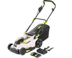 Accugrasmaaier - Draadloze grasmaaier - Gazon onderhoud - Dubbele accu aandrijving - 37 cm snijbreedte - Groen zwart grijs