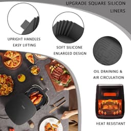 Set van 2 siliconen bakvormen voor airfryers, vierkant (7,9 inch), met handvatten, antiaanbaklaag, hittebestendig tot 240°C, herbruikbaar & vaatwasserbestendig — thumbnail 5