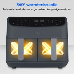 Dubbele Heteluchtfriteuse - Airfryer met 2 Kamers - Gezond Koken - 8.7 Liter Capaciteit - 41x40x33 cm - Mat Grijs — thumbnail 7
