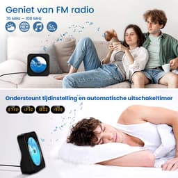 Discman - Walkman - Draagbare CD Speler met Bluetooth - Ingebouwde Speaker - Inclusief Afstandsbediening - Radio - Timer - Zwart — thumbnail 5