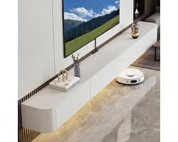 Zwevende TV-kast - Muurkast Media - Opbergen Entertainment - Moderne Uitstraling - 160cm Breed - Wit
