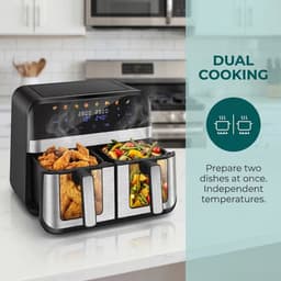 9.4L Airfryer met 2 Kamers & Kijkvenster – Dubbele Heteluchtfriteuse 8-in-1 – Touchscreen & Antiaanbak Mandjes — thumbnail 12