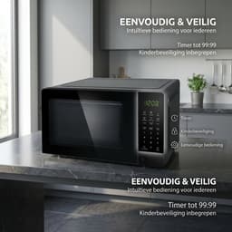 Magnetron 20L - Solo Magnetron 1100W Zwart - 6 Automatische Programma's - Ontdooifunctie - Kinderbeveiliging - LED Display - Draaiplateau — thumbnail 6
