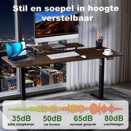 Elektrisch Verstelbaar Bureau 140×60 cm – Hoogte Verstelbaar 73-118 cm – Sta Zit Bureau Met Vaste Monitor Verhoger – Belastbaar 80 kg — thumbnail 3
