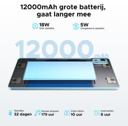 Aorlym P12 Plus - Tablet - 48GB RAM (12+36GB) + 256GB ROM (2 TB/TF) - 12,2 inch 2,4K 120Hz IPS - Android 16 - 12000mAh/18W - T7300 - Wi-Fi 5 - Bluetooth 5.0 - Quad-luidsprekers - Volledige accessoirebundel met toetsenbord en stylus — thumbnail 5
